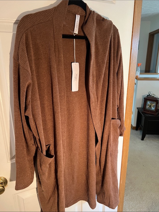 Dear Scarlett Sweaters - Relaxed Ribbed Open-Front Cardigan in Brown